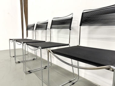 Série de 6 Chaises "Spaghetti" Design Italien Années 80 – Noir & Chrome, vue 13