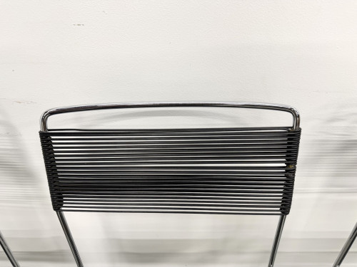Série de 6 Chaises "Spaghetti" Design Italien Années 80 – Noir & Chrome, vue 15