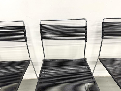 Série de 6 Chaises "Spaghetti" Design Italien Années 80 – Noir & Chrome, vue 19