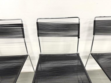 Série de 6 Chaises "Spaghetti" Design Italien Années 80 – Noir & Chrome, vue 19
