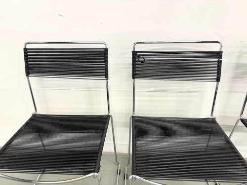 Série de 6 Chaises "Spaghetti" Design Italien Années 80 – Noir & Chrome, vue 20
