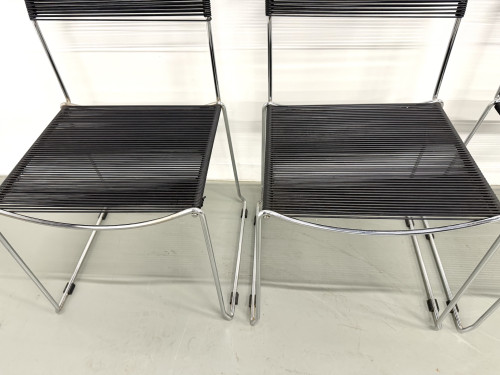 Série de 6 Chaises "Spaghetti" Design Italien Années 80 – Noir & Chrome, vue 21