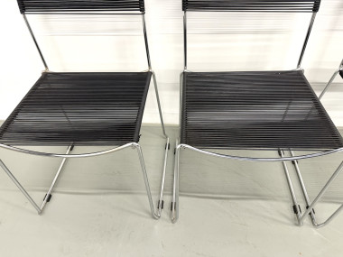 Série de 6 Chaises "Spaghetti" Design Italien Années 80 – Noir & Chrome, vue 21