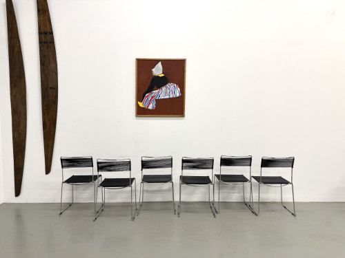 Série de 6 Chaises "Spaghetti" Design Italien Années 80 – Noir & Chrome, vue 22