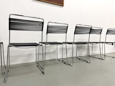 Série de 6 Chaises "Spaghetti" Design Italien Années 80 – Noir & Chrome, vue 24