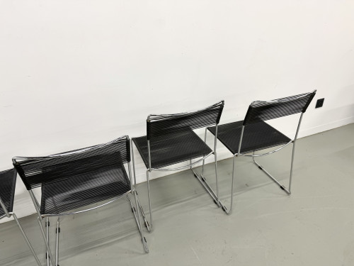 Série de 6 Chaises "Spaghetti" Design Italien Années 80 – Noir & Chrome, vue 25