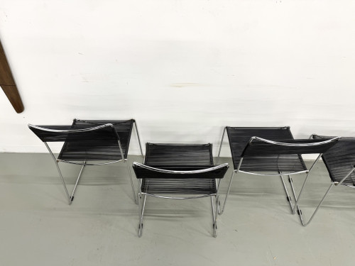 Série de 6 Chaises "Spaghetti" Design Italien Années 80 – Noir & Chrome, vue 26