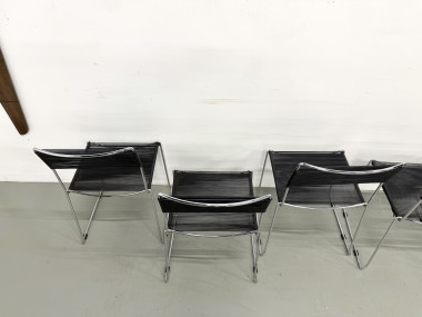 Série de 6 Chaises "Spaghetti" Design Italien Années 80 – Noir & Chrome, vue 26