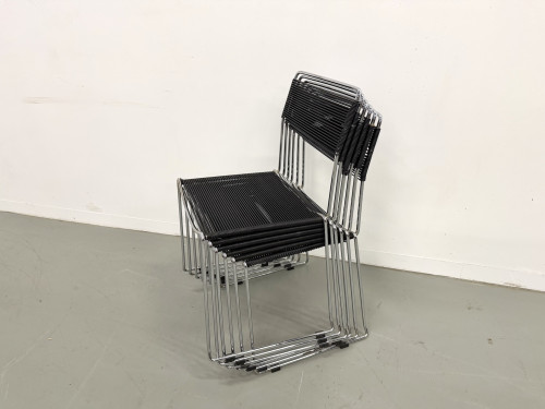Série de 6 Chaises "Spaghetti" Design Italien Années 80 – Noir & Chrome, vue 29