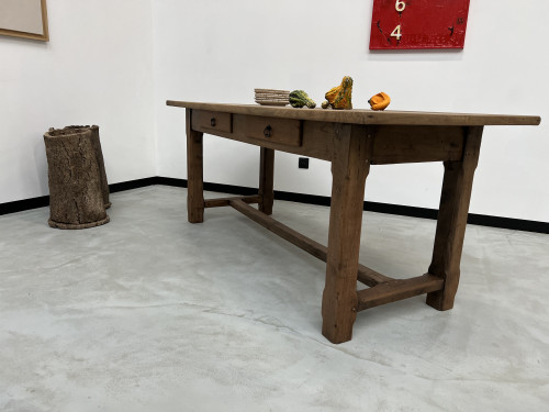 Table de ferme des années 50 en chêne et noyer, vue 28