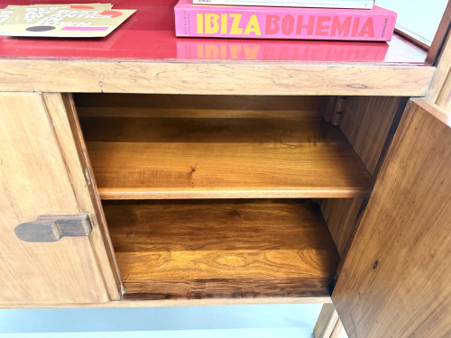 Bibliothèque moderniste brésilienne des années 50 en bois exotique et laque rouge, vue 18