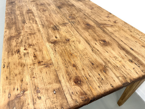 Grande table de ferme XXL en pin massif et pieds fuseaux années 50, vue 8