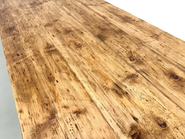 Grande table de ferme XXL en pin massif et pieds fuseaux années 50, vue 9