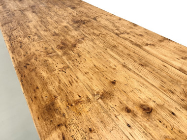 Grande table de ferme XXL en pin massif et pieds fuseaux années 50, vue 10