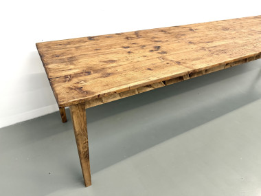 Grande table de ferme XXL en pin massif et pieds fuseaux années 50, vue 13