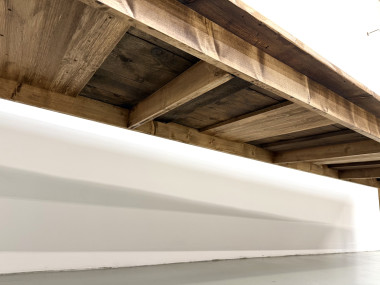 Grande table de ferme XXL en pin massif et pieds fuseaux années 50, vue 16