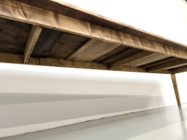 Grande table de ferme XXL en pin massif et pieds fuseaux années 50, vue 17