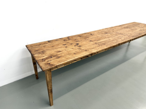 Grande table de ferme XXL en pin massif et pieds fuseaux années 50, vue 18