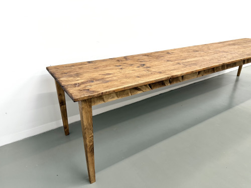 Grande table de ferme XXL en pin massif et pieds fuseaux années 50, vue 19
