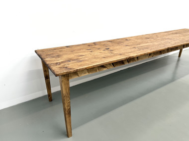 Grande table de ferme XXL en pin massif et pieds fuseaux années 50, vue 19