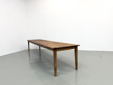 Grande table de ferme XXL en pin massif et pieds fuseaux années 50, vue 20