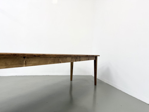 Grande table de ferme XXL en pin massif et pieds fuseaux années 50, vue 23