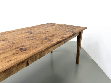 Grande table de ferme XXL en pin massif et pieds fuseaux années 50, vue 24