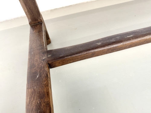 Table de ferme française authentique de 1890 en chêne massif à deux tiroirs, vue 13