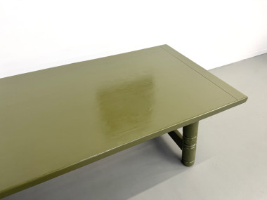Table à manger laquée vert olive glossy — DLG Georges Robert, Circa 1970, vue 4
