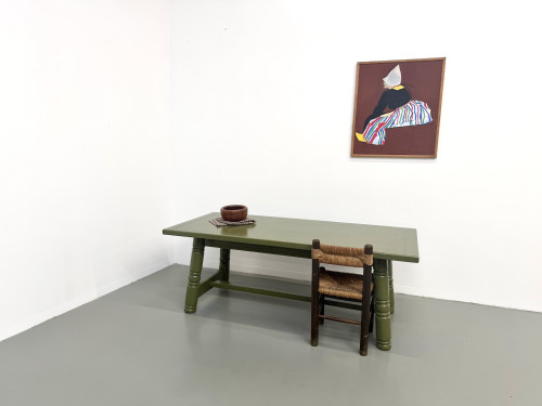 Table à manger laquée vert olive glossy — DLG Georges Robert, Circa 1970, vue 5