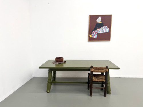 Table à manger laquée vert olive glossy — DLG Georges Robert, Circa 1970, vue 6