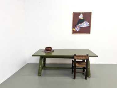 Table à manger laquée vert olive glossy — DLG Georges Robert, Circa 1970, vue 6