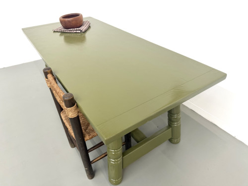 Table à manger laquée vert olive glossy — DLG Georges Robert, Circa 1970, vue 8