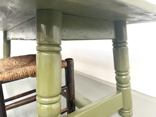 Table à manger laquée vert olive glossy — DLG Georges Robert, Circa 1970, vue 12
