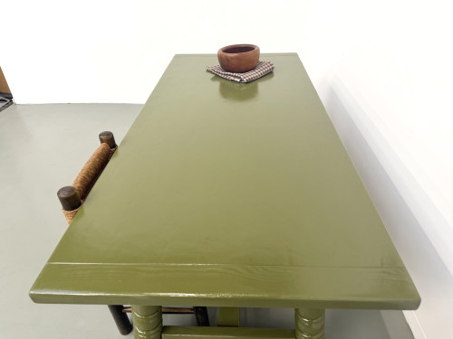 Table à manger laquée vert olive glossy — DLG Georges Robert, Circa 1970, vue 16