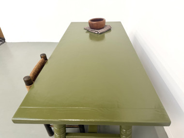 Table à manger laquée vert olive glossy — DLG Georges Robert, Circa 1970, vue 16