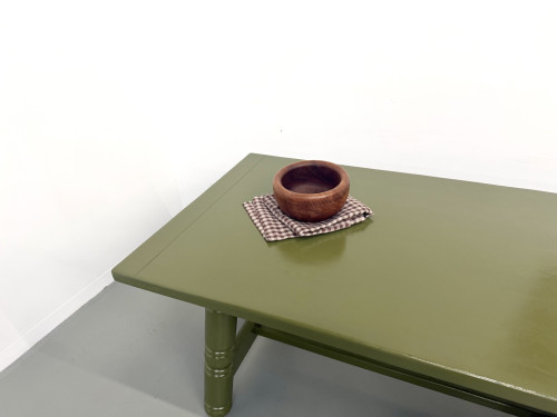 Table à manger laquée vert olive glossy — DLG Georges Robert, Circa 1970, vue 20