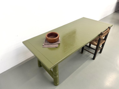 Table à manger laquée vert olive glossy — DLG Georges Robert, Circa 1970, vue 22