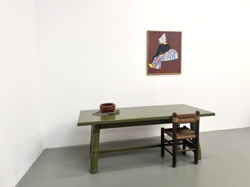 Table à manger laquée vert olive glossy — DLG Georges Robert, Circa 1970, vue 23