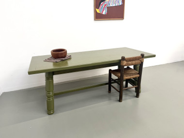 Table à manger laquée vert olive glossy — DLG Georges Robert, Circa 1970, vue 24