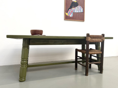 Table à manger laquée vert olive glossy — DLG Georges Robert, Circa 1970, vue 25
