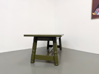 Table à manger laquée vert olive glossy — DLG Georges Robert, Circa 1970, vue 27
