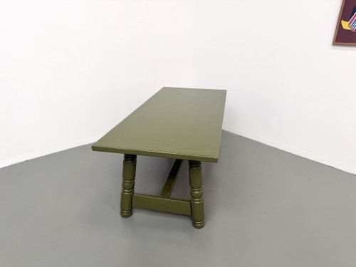Table à manger laquée vert olive glossy — DLG Georges Robert, Circa 1970, vue 28