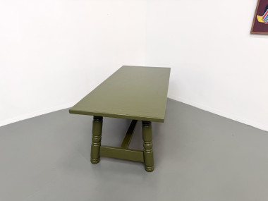 Table à manger laquée vert olive glossy — DLG Georges Robert, Circa 1970, vue 28