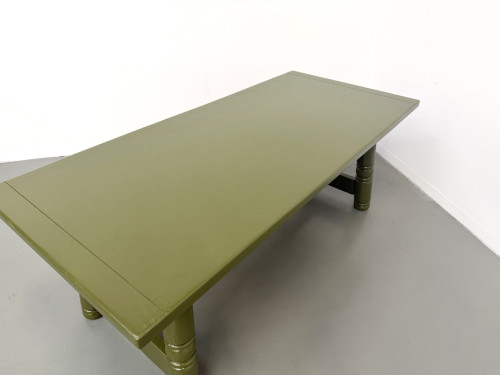 Table à manger laquée vert olive glossy — DLG Georges Robert, Circa 1970, vue 29