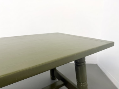 Table à manger laquée vert olive glossy — DLG Georges Robert, Circa 1970, vue 33