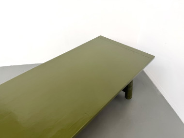 Table à manger laquée vert olive glossy — DLG Georges Robert, Circa 1970, vue 34