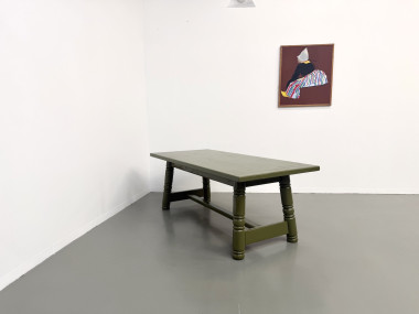Table à manger laquée vert olive glossy — DLG Georges Robert, Circa 1970, vue 35