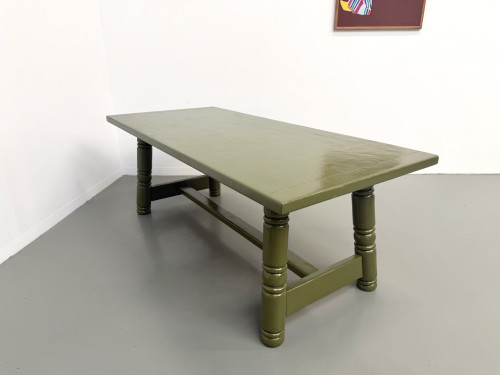 Table à manger laquée vert olive glossy — DLG Georges Robert, Circa 1970, vue 36