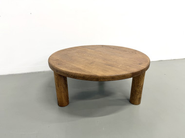 Table basse moderniste tripode en chêne massif, DLG Perriand, Chapo, années 50, vue 4